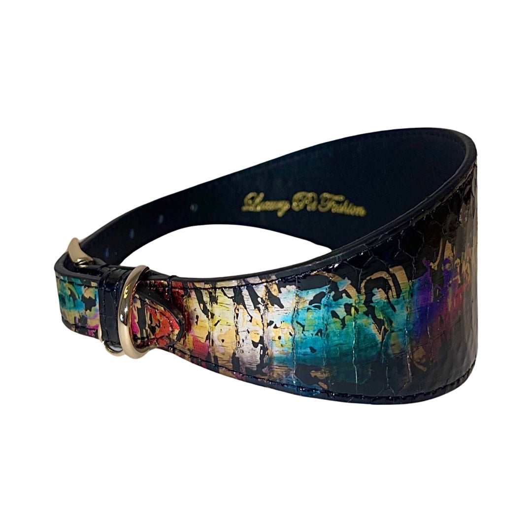 Allysa Payne 3-Inch Wide Style, Multi Color Art Deco Custom Snake Dog Collar