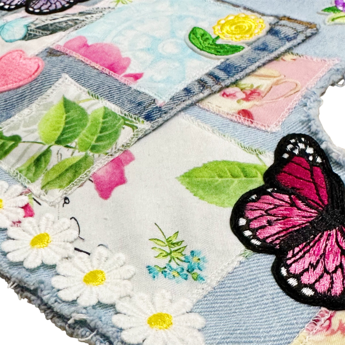 Heads or Tails Pup Floral Patchwork Denim Dog Harness