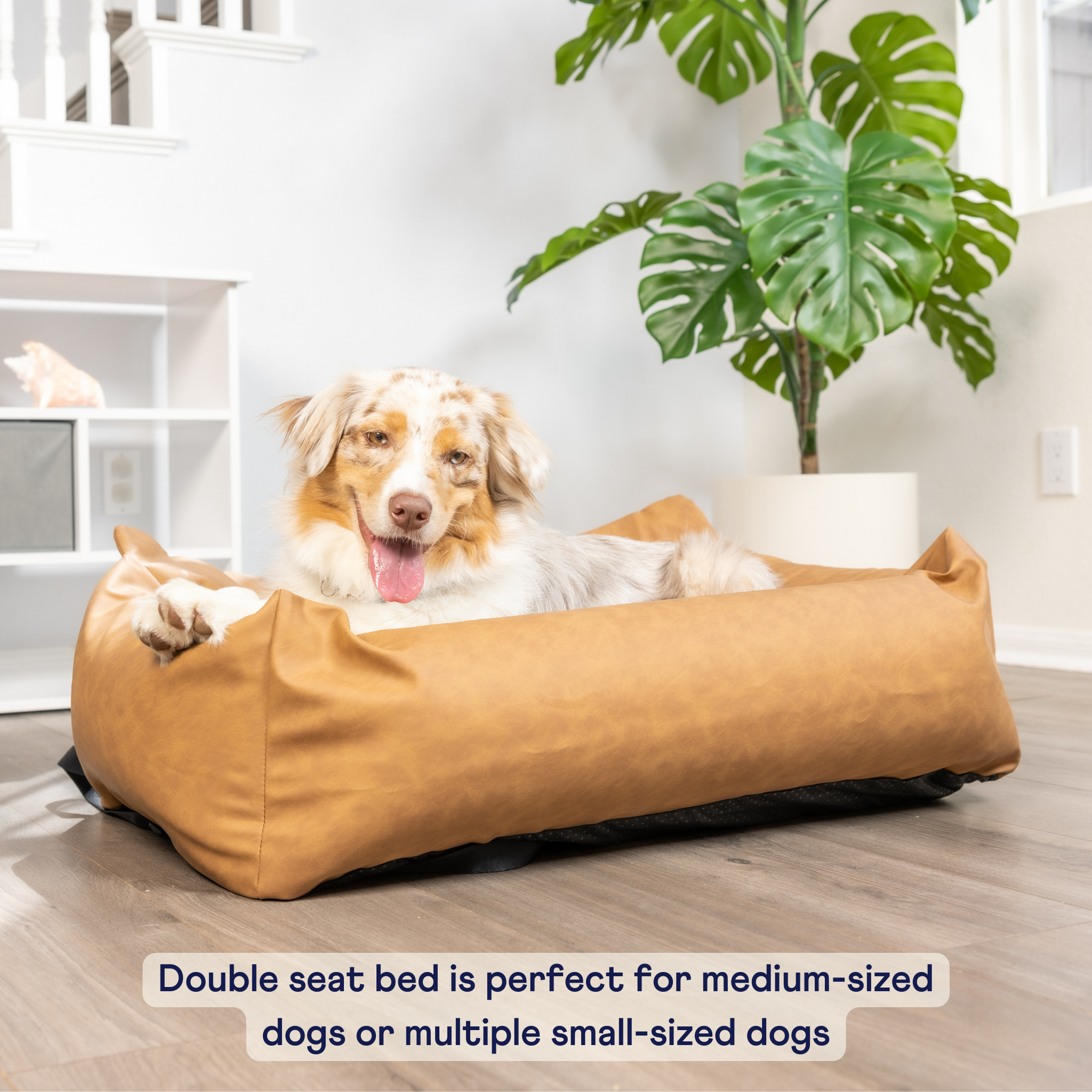 PupProtector Faux Leather Memory Foam Dog Car Bed Camel
