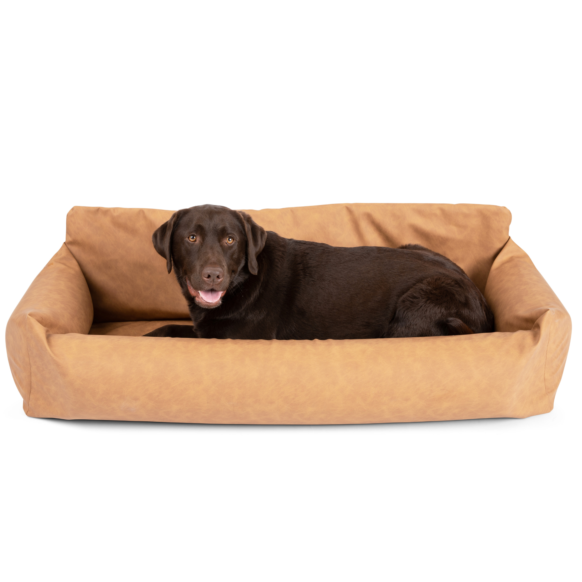 PupProtector Faux Leather Memory Foam Dog Car Bed Camel