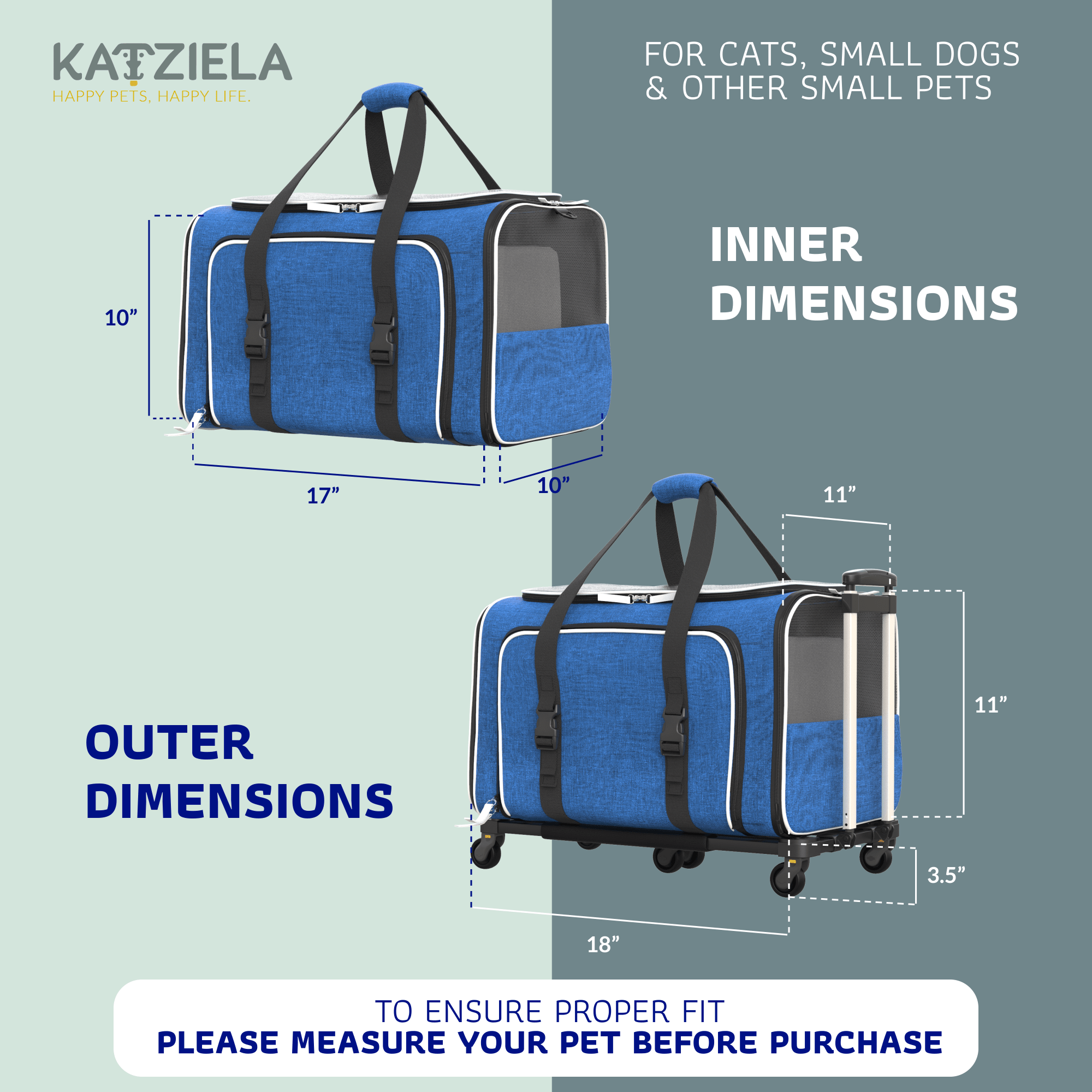 Katziela Rolling Rover Airline Compliant Expandable Wheeled Pet Carrier | HT Animal Supply