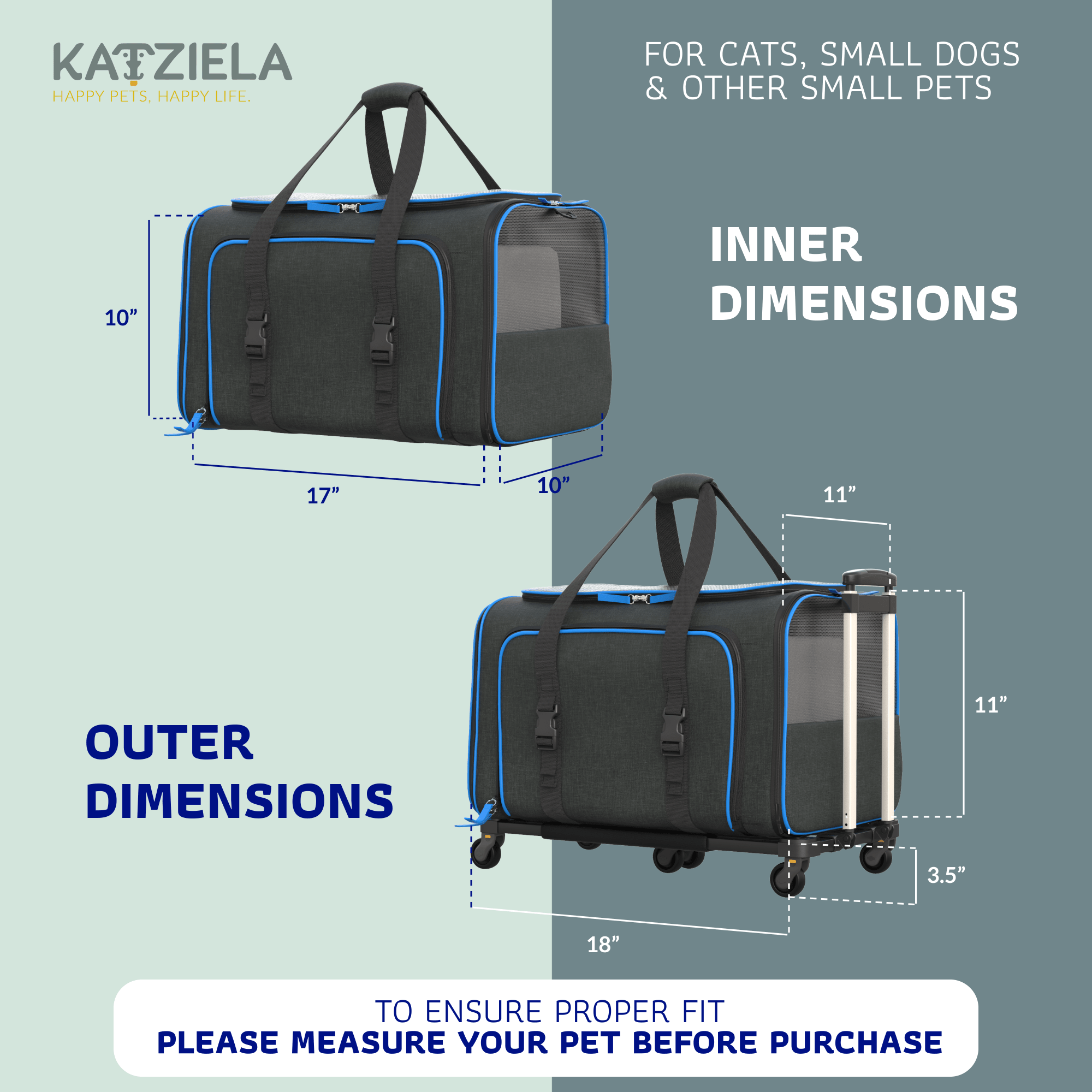 Katziela Rolling Rover Airline Compliant Expandable Wheeled Pet Carrier | HT Animal Supply