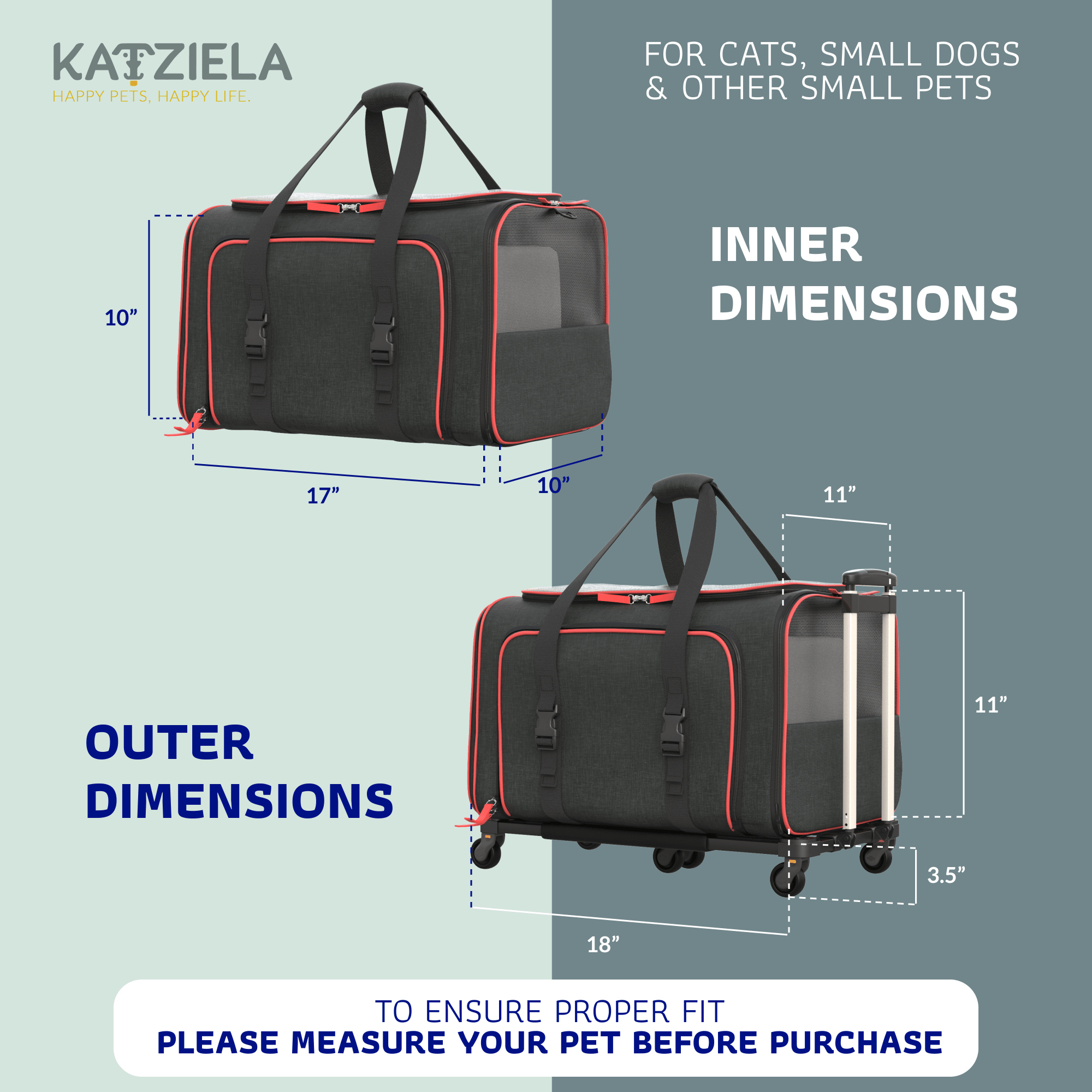 Katziela Rolling Rover Airline Compliant Expandable Wheeled Pet Carrier | HT Animal Supply