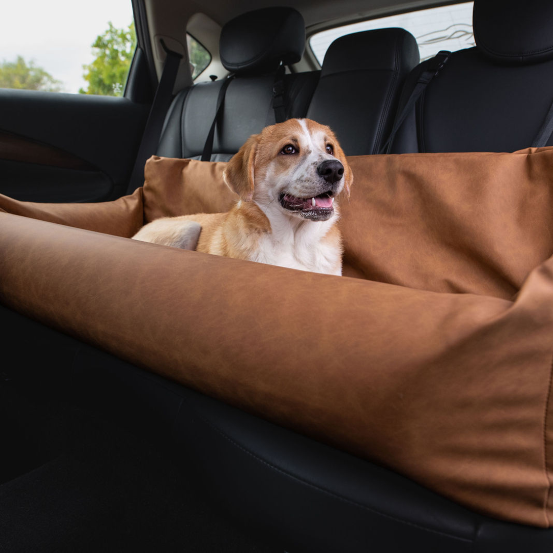 PupProtector Faux Leather Memory Foam Dog Car Bed Camel