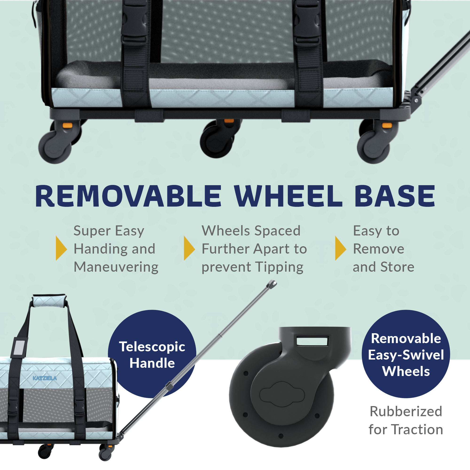 Quilted Chariot Pet Carrier With Removable Wheels and Telescopic Handle | HT Animal Supply