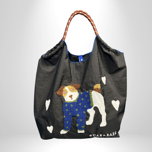 Womens Large Nylon Vintage Dog Classic Square String Handbag