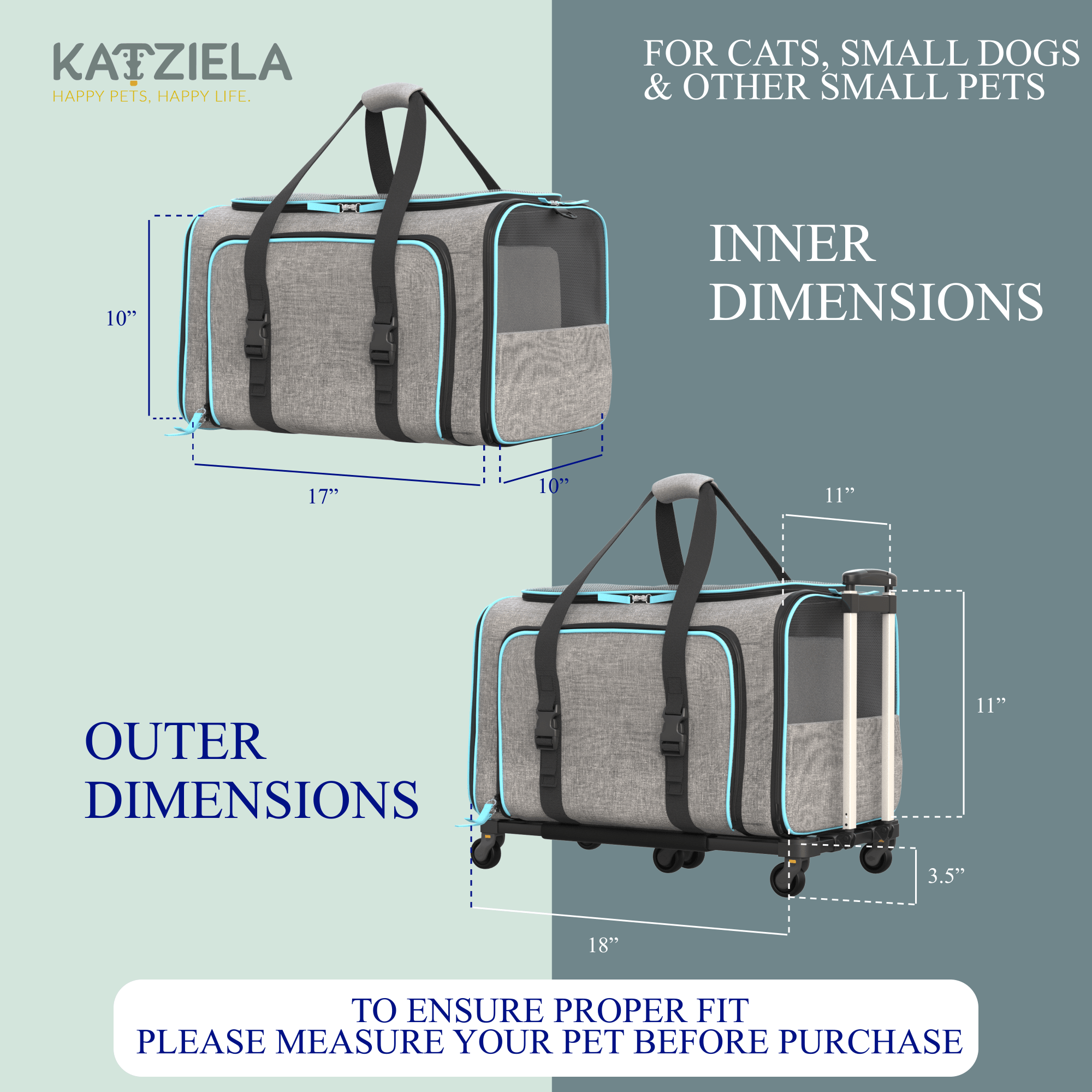 Katziela Rolling Rover Airline Compliant Expandable Wheeled Pet Carrier | HT Animal Supply
