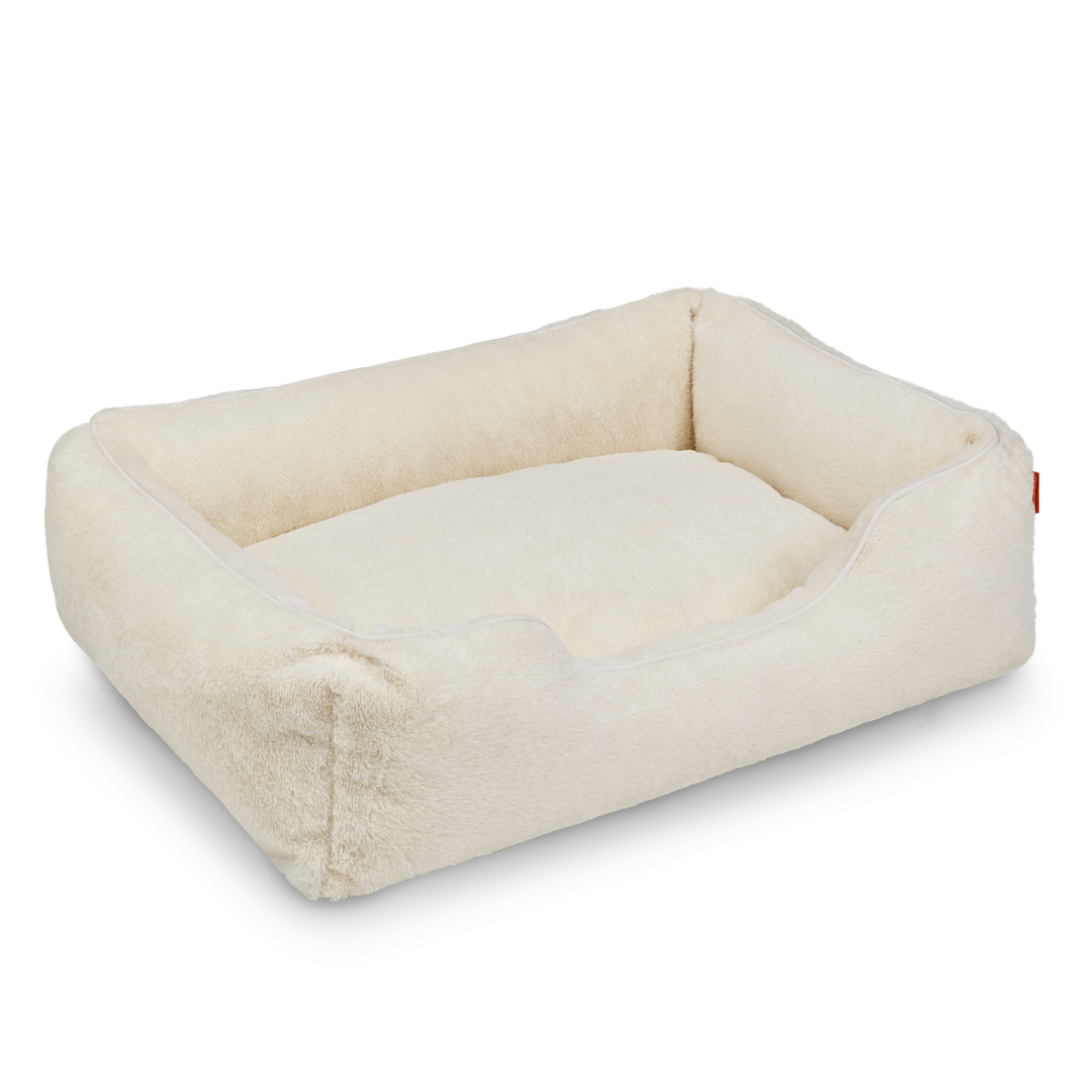 Sammy Dog Bed Cover in White, lifestyle with dog resting