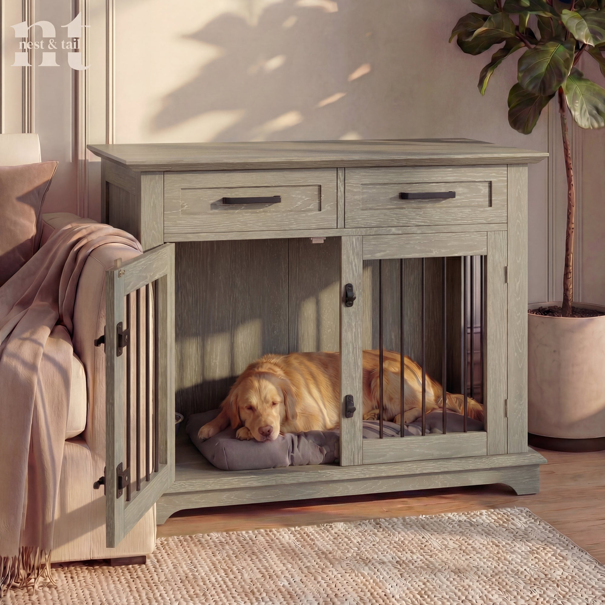 Nest & Tail Carlisle Console Furniture-Grade Dog Crate End Table
