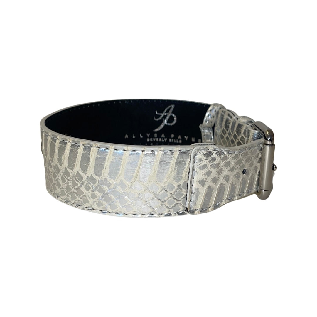 Allysa Payne Silver Snake Classic Dog Collar With Silver Classic Hardware
