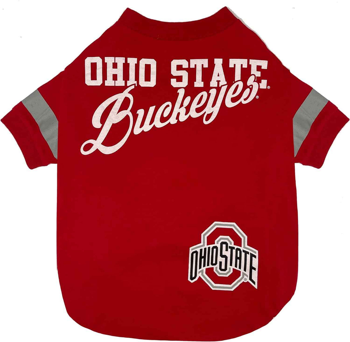 NCAA Ohio State University Buckeyes Striped-Sleeve Dog T-Shirt