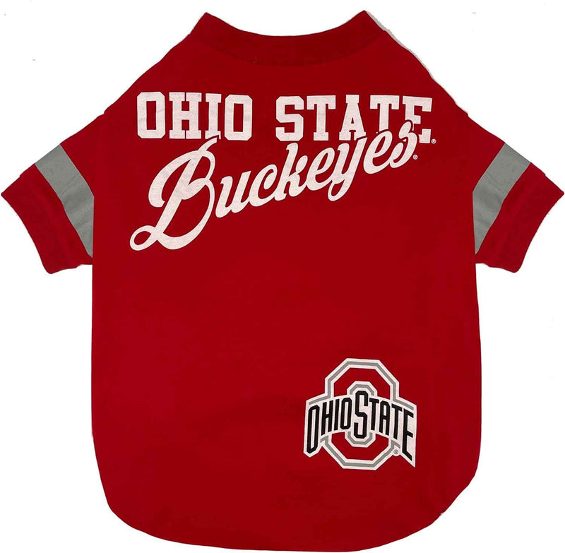 NCAA Ohio State University Buckeyes Striped-Sleeve Dog T-Shirt