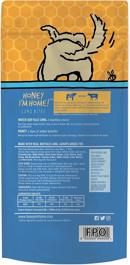 Honey Im Home Buffalo Lung Bites Dog Treats (3.1oz)