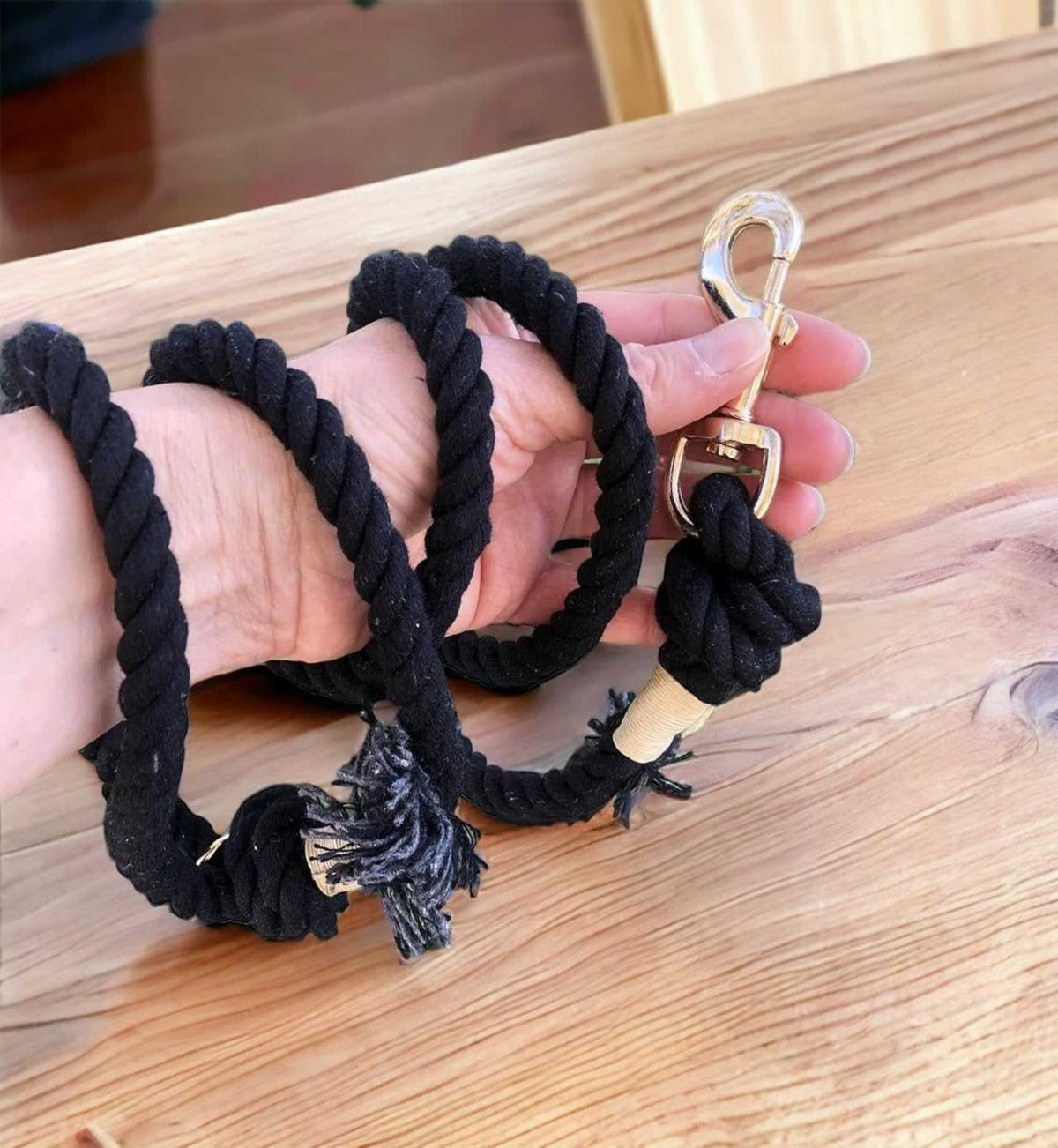 Glow Pups: Black Boho Chic Cotton Rope Dog Leash