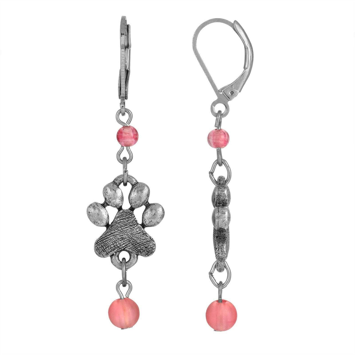 1928 Jewelry Paw Prints and Glass Bead Dangling Earrings