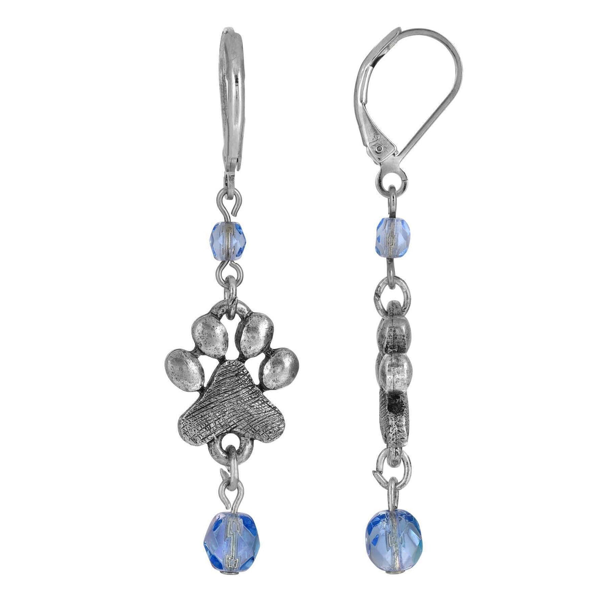 1928 Jewelry Paw Prints and Glass Bead Dangling Earrings