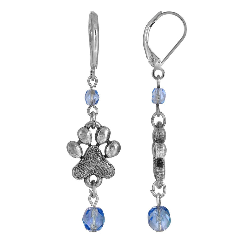 1928 Jewelry Paw Prints and Glass Bead Dangling Earrings