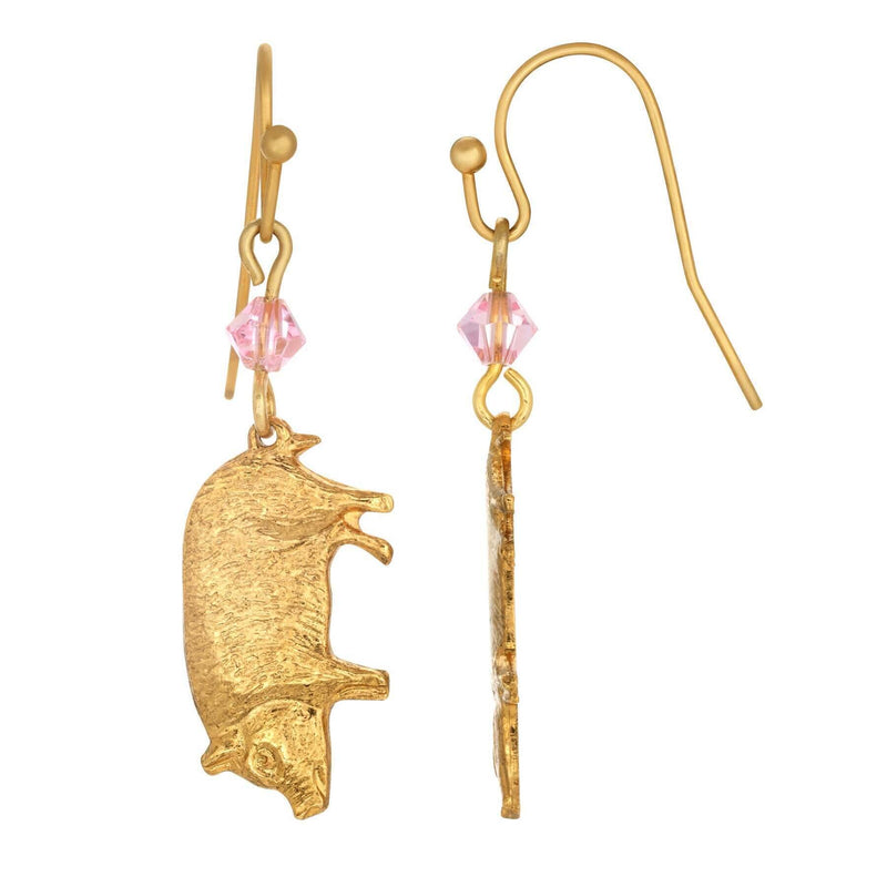 1928 Jewelry Light Rose Pink Crystal Pig Dangle Earrings
