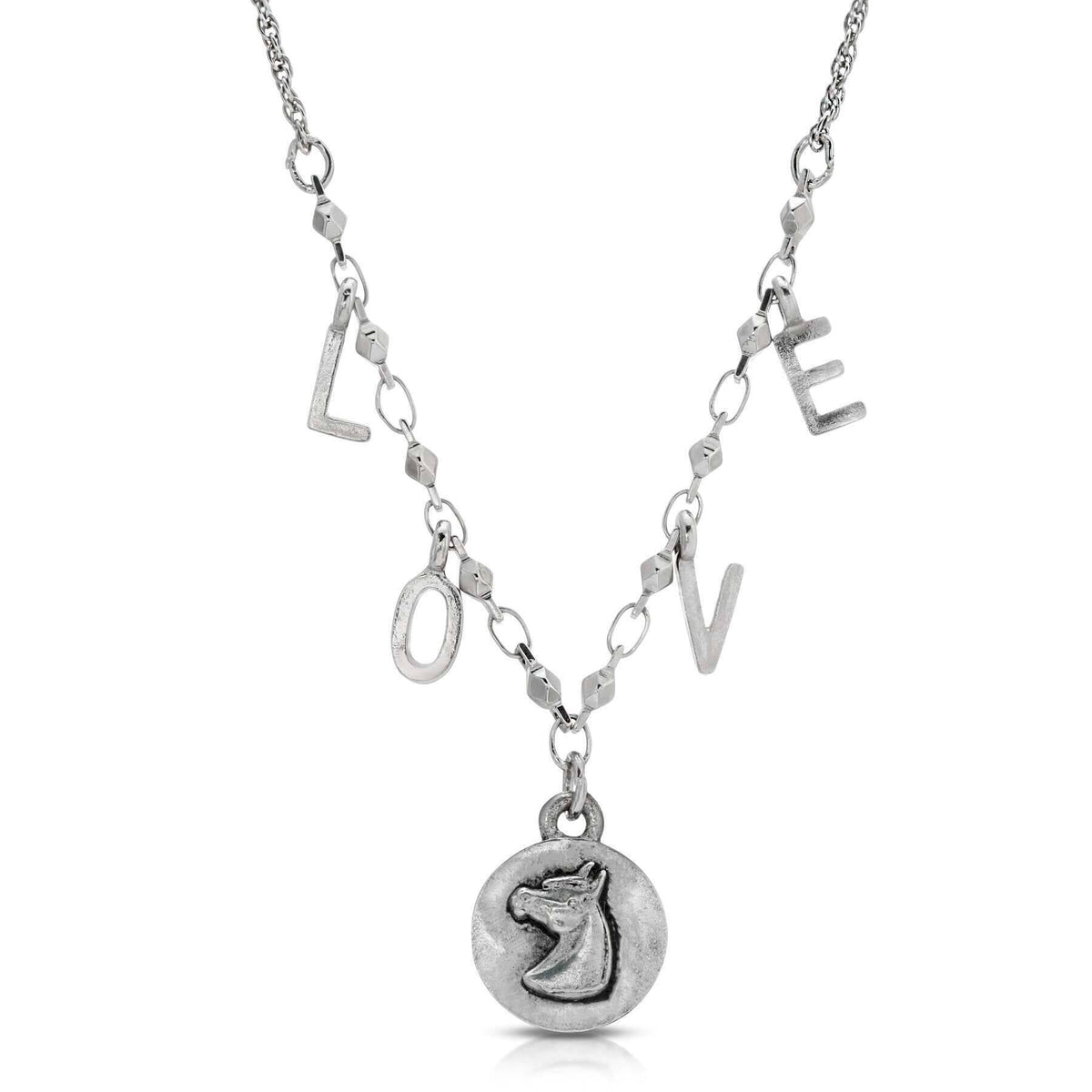 1928 Jewelry Petite Horse Head Pendant LOVE Initials Necklace 16 Inch