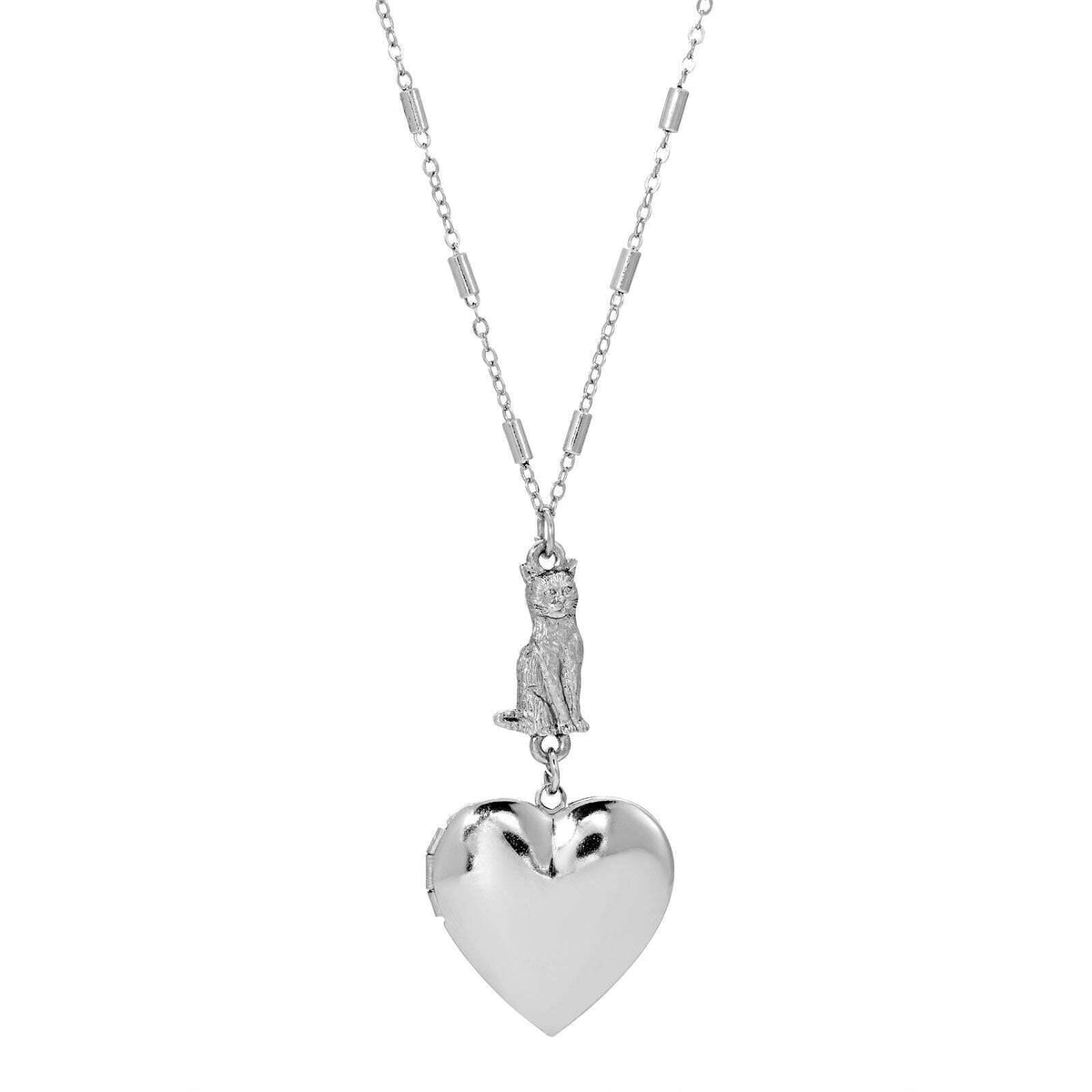 1928 Jewelry Sitting Cat And Heart Locket Necklace 30 Inch