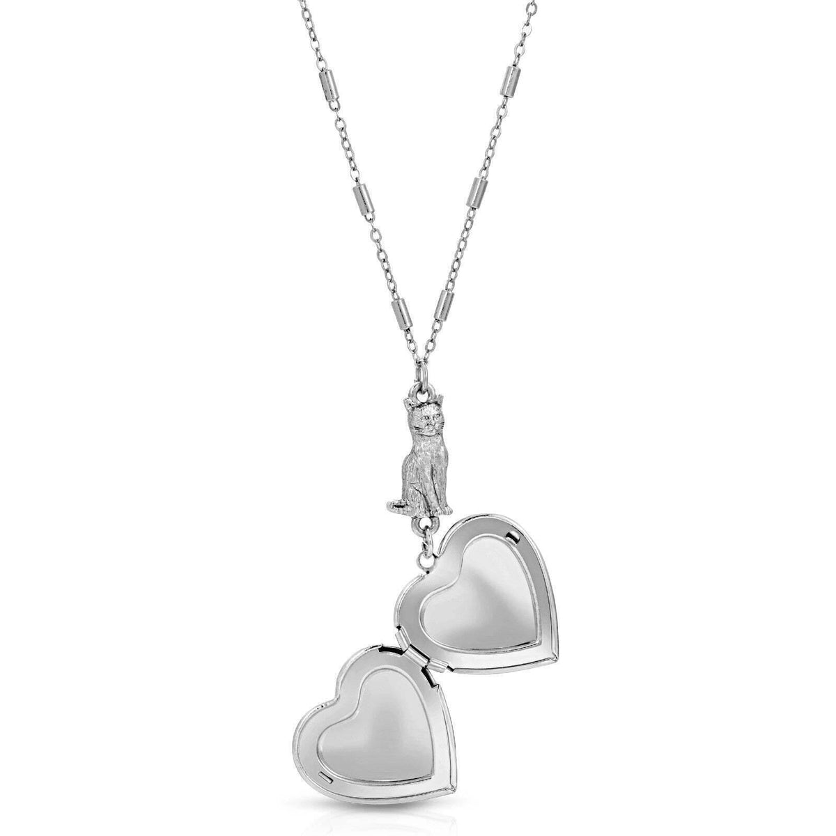 1928 Jewelry Sitting Cat And Heart Locket Necklace 30 Inch