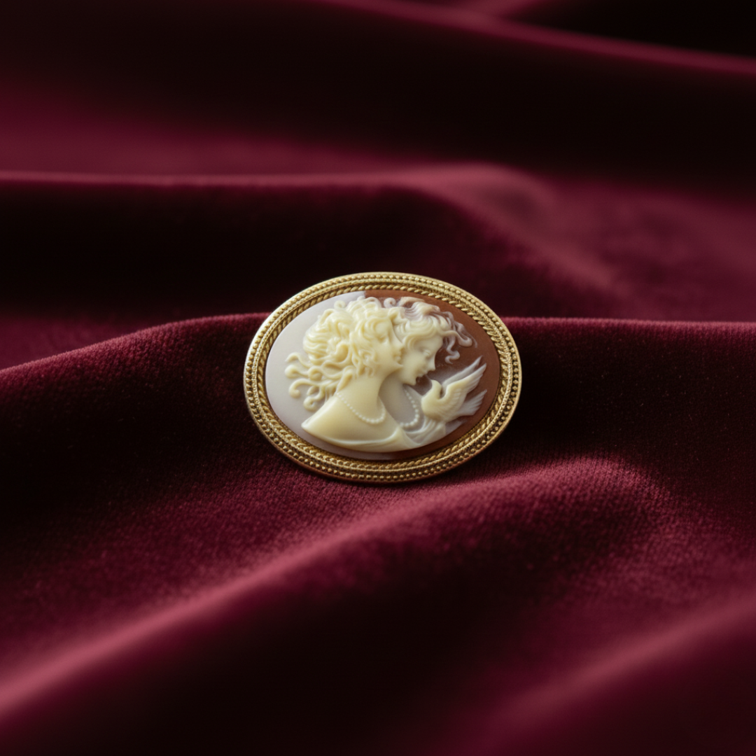 1928 Jewelry Twin Muse And Bird Cameo Pin