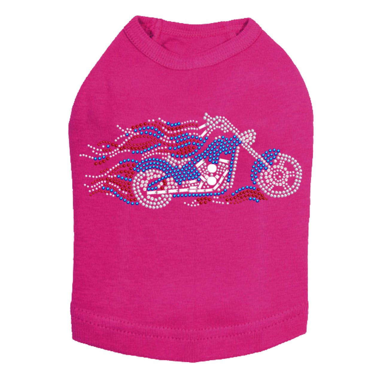 Motorcycle - Large Red, White, & Blue with Flames - Dog Tank