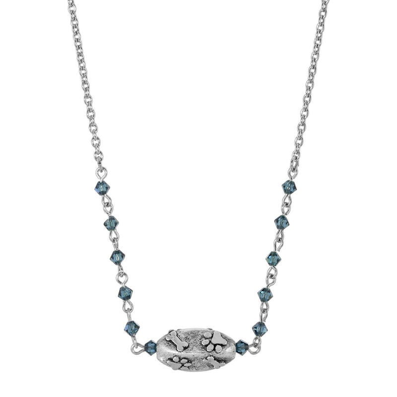 1928 Jewelry Dog Paw And Bone Blue Bead Pendant Necklace 16 Inch with 3 Inch Extender
