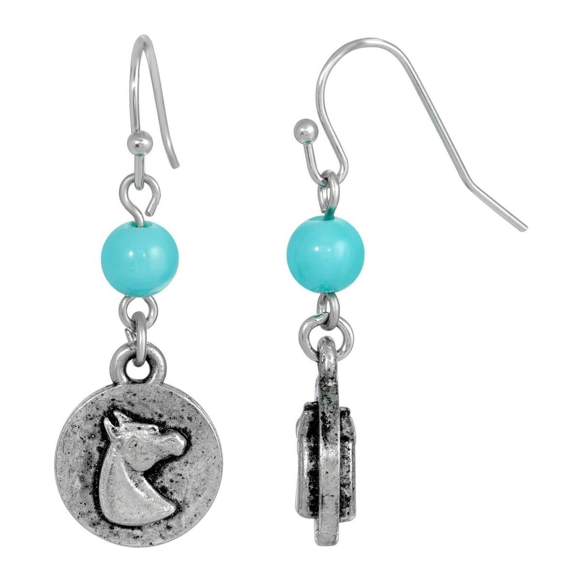 1928 Jewelry Southwest Turquoise Bead Horse Head Dangle Earrings