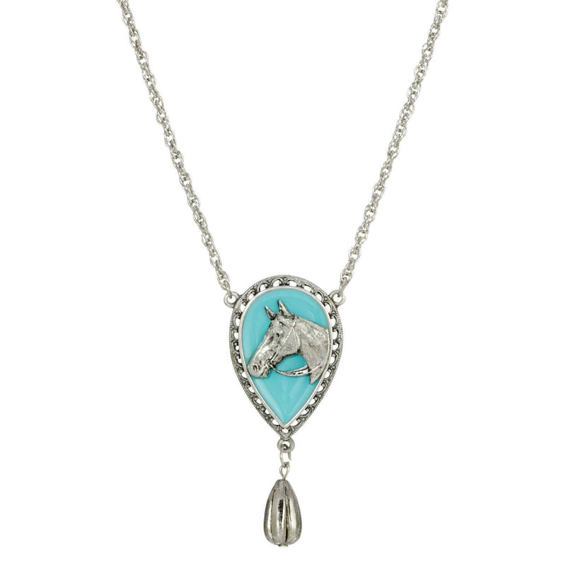 1928 Jewelry Southwest Turquoise Horse Head Pendant Teardrop Necklace 18 Inch