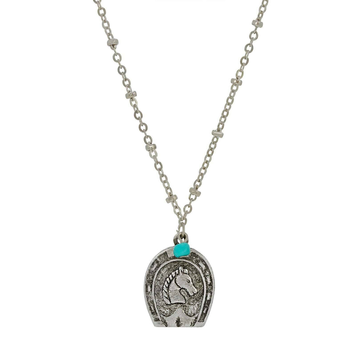 1928 Jewelry Southwest Turquoise Bead Horseshoe and Horse Pendant Necklace 16 Inch with 3 Inch Extender