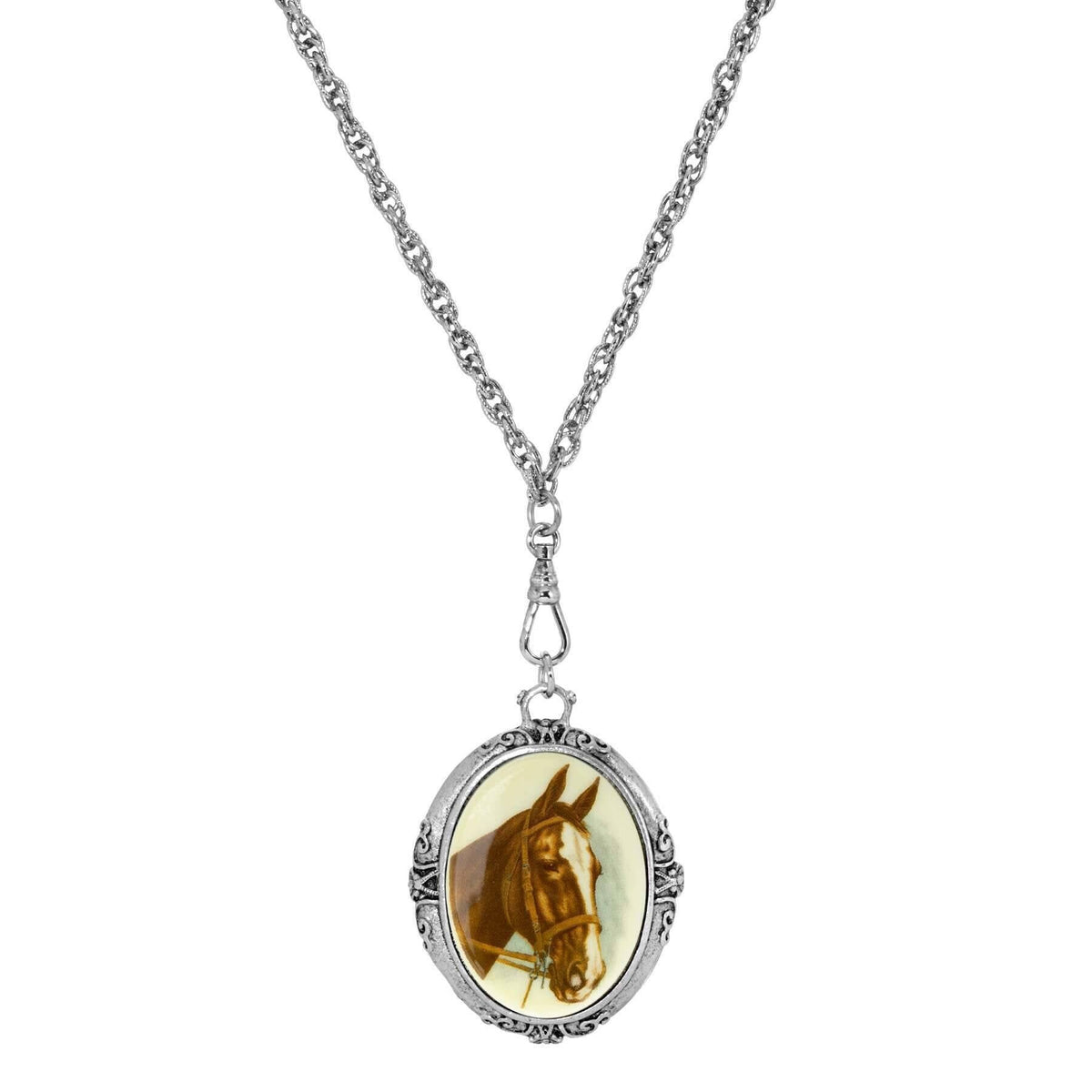 1928 Jewelry Rayo Caballo Oval Stone Swivel Pendant Necklace 30 Inch