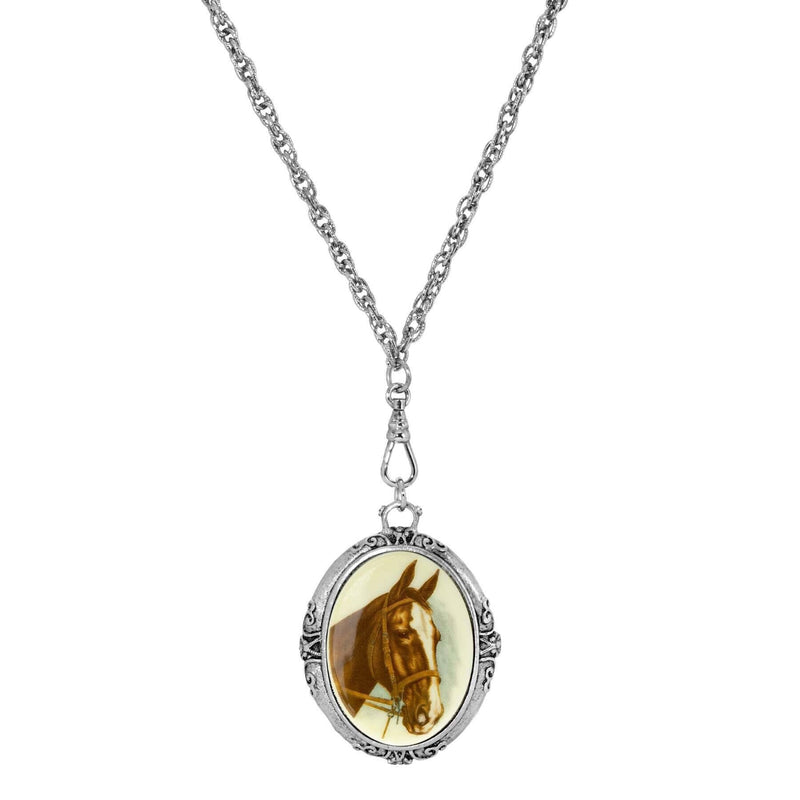1928 Jewelry Rayo Caballo Oval Stone Swivel Pendant Necklace 30 Inch
