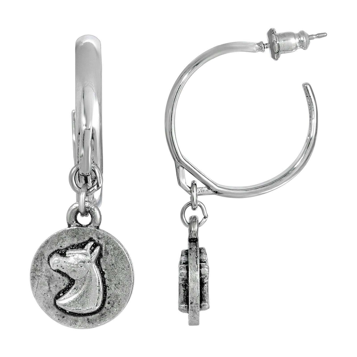1928 Jewelry Petite Round Horse Head Hoop Drop Earrings