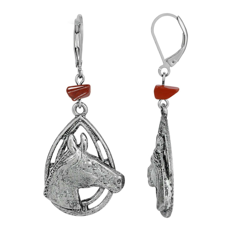 1928 Jewelry Red Jasper Chip Horse Head Dangle Earrings