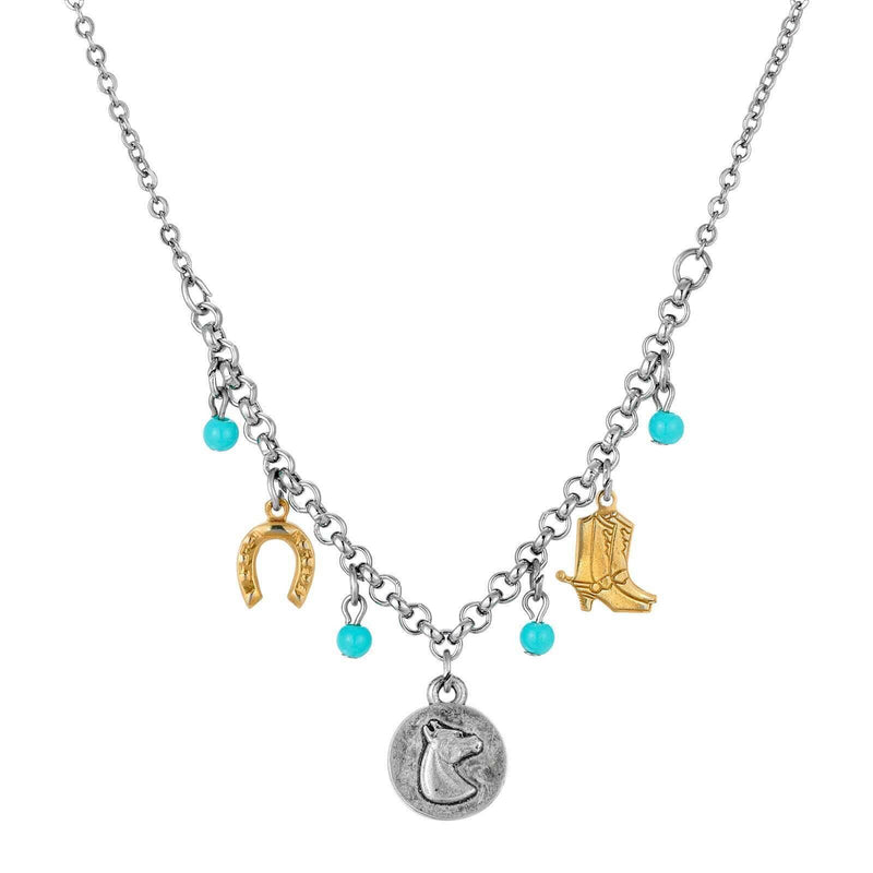 1928 Jewelry Southwest Turquoise Bead Multi Charm Necklace 16 Inch with 3 Inch Extender