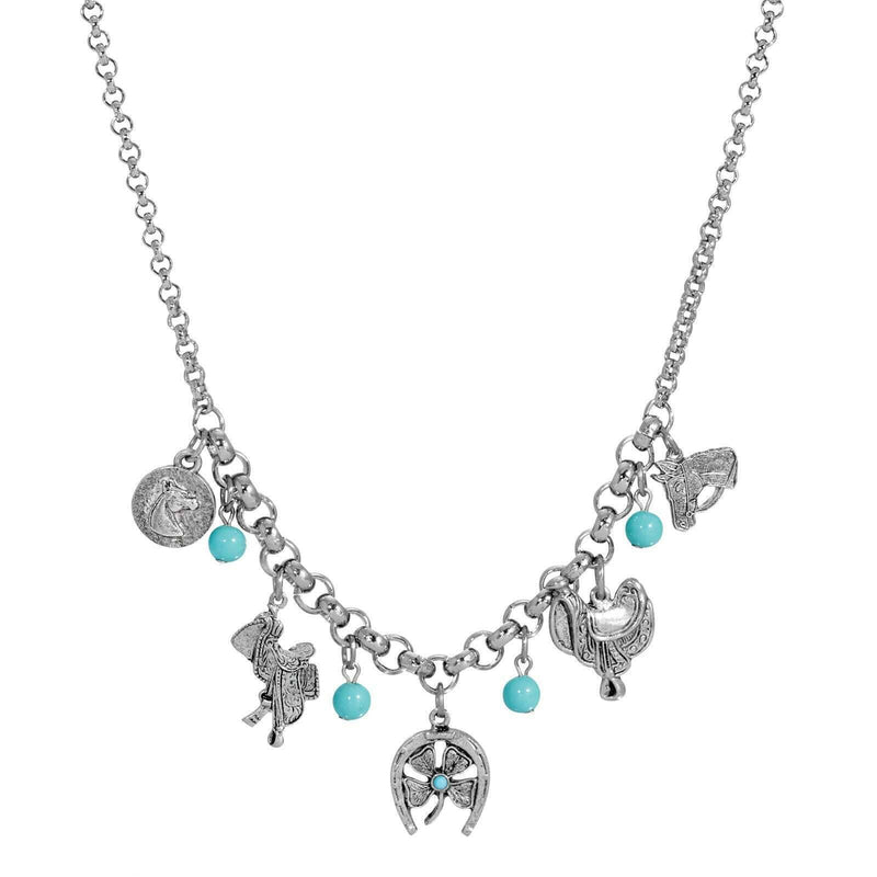 1928 Jewelry Southwest Turquoise Bead Luck Charm Pendant Necklace 16 Inch with 3 Inch Extender