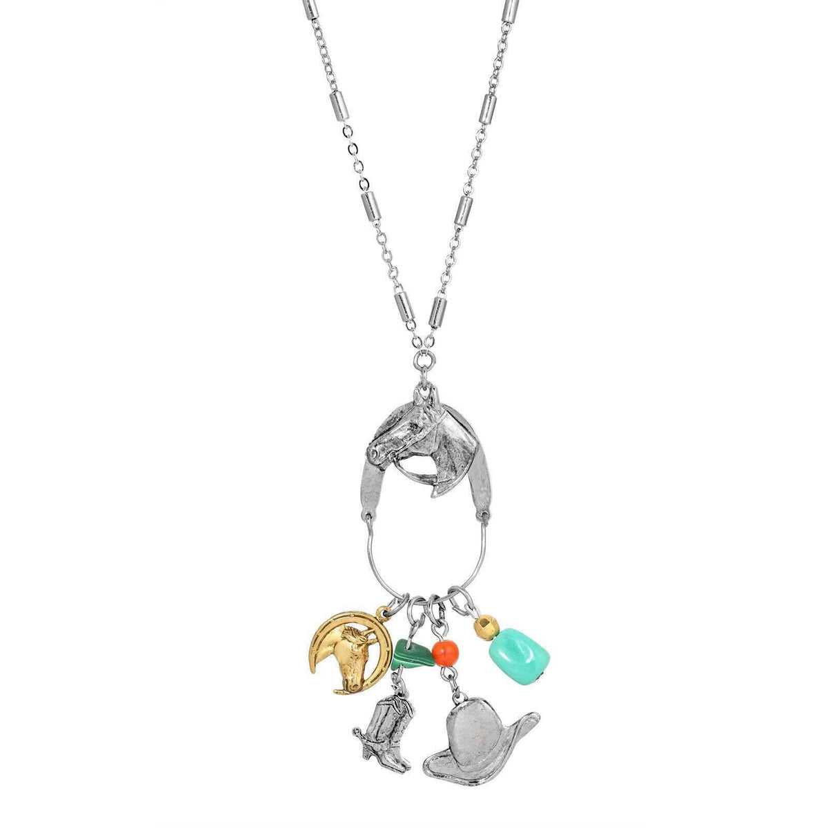 1928 Jewelry Equestrian Charms Horse Head Pendant Necklace 28 Inch