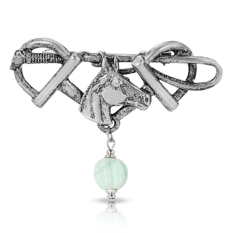 1928 Jewelry Horse Head and Stirrups Turquoise Gemstone Pin