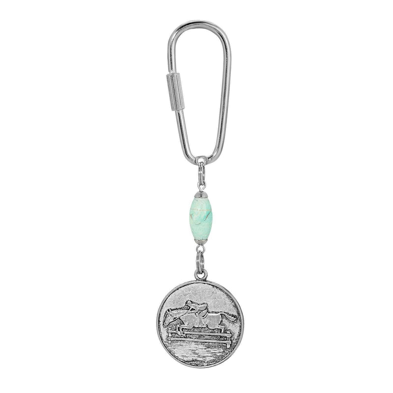 1928 Jewelry Turquoise Gemstone Bead Horseback Rider Carabiner Key Chain