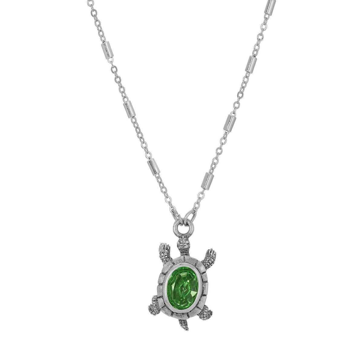 1928 Jewelry Green Crystal Turtle Pendant Necklace 18 Inch