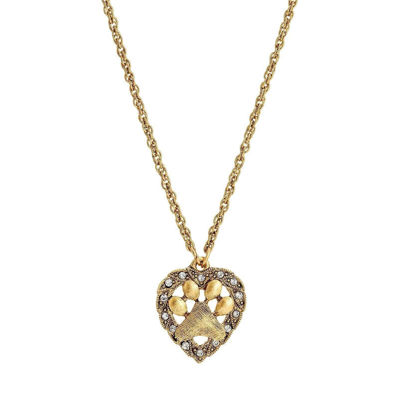 1928 Jewelry Heart And Paw Crystal Accent Pendant Necklace 18 Inch