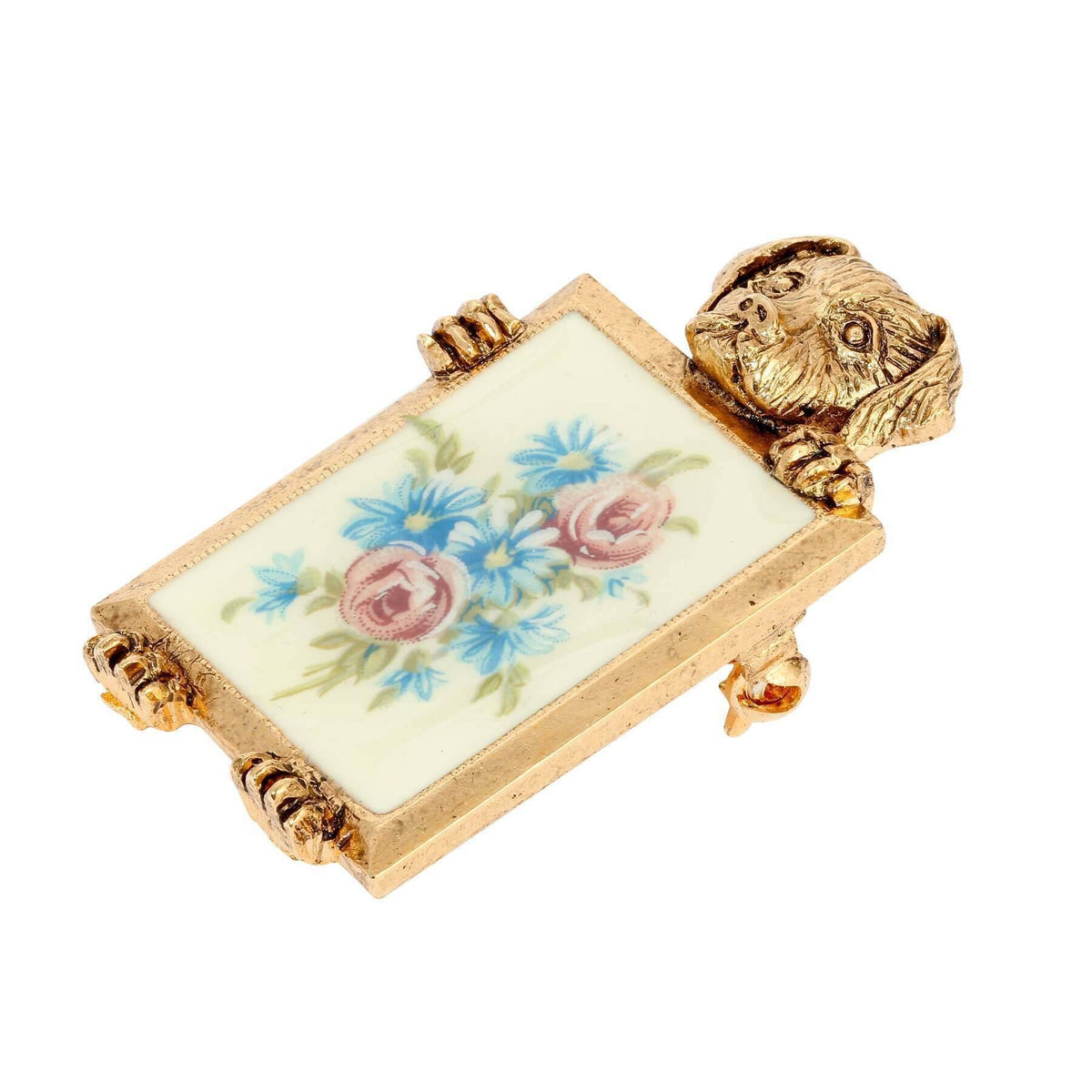 1928 Jewelry Dog and Multicolor Floral Decal Pin