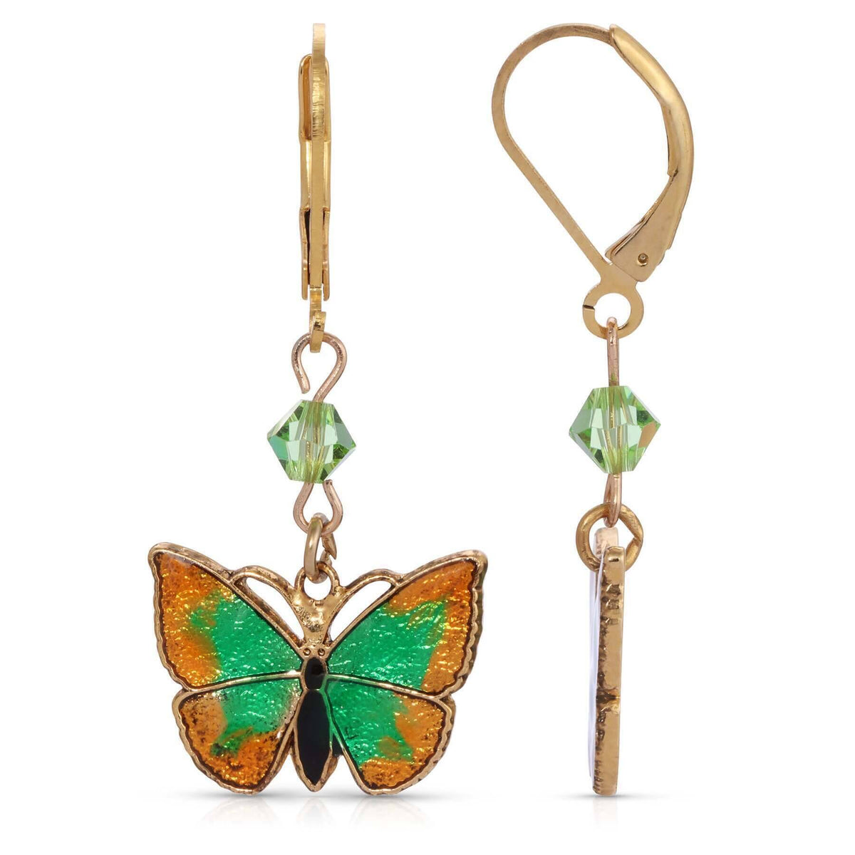 1928 Jewelry Metamorphic Butterfly Peridot Crystal Dangle Earrings