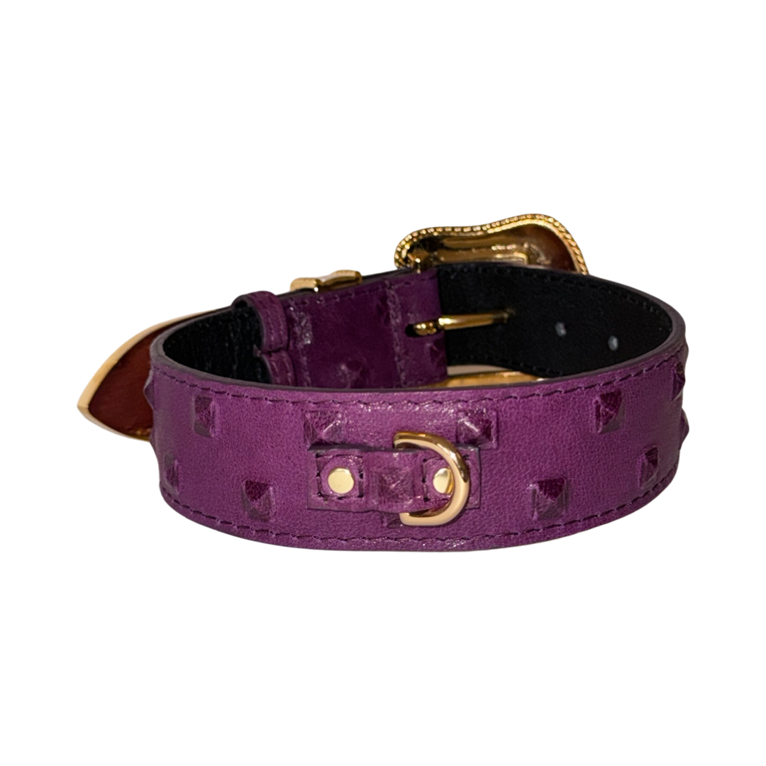 Allysa Payne Glamorous Boysenberry, Embossed Studded Italian Leather, Swarovski Crystal Dog Collar