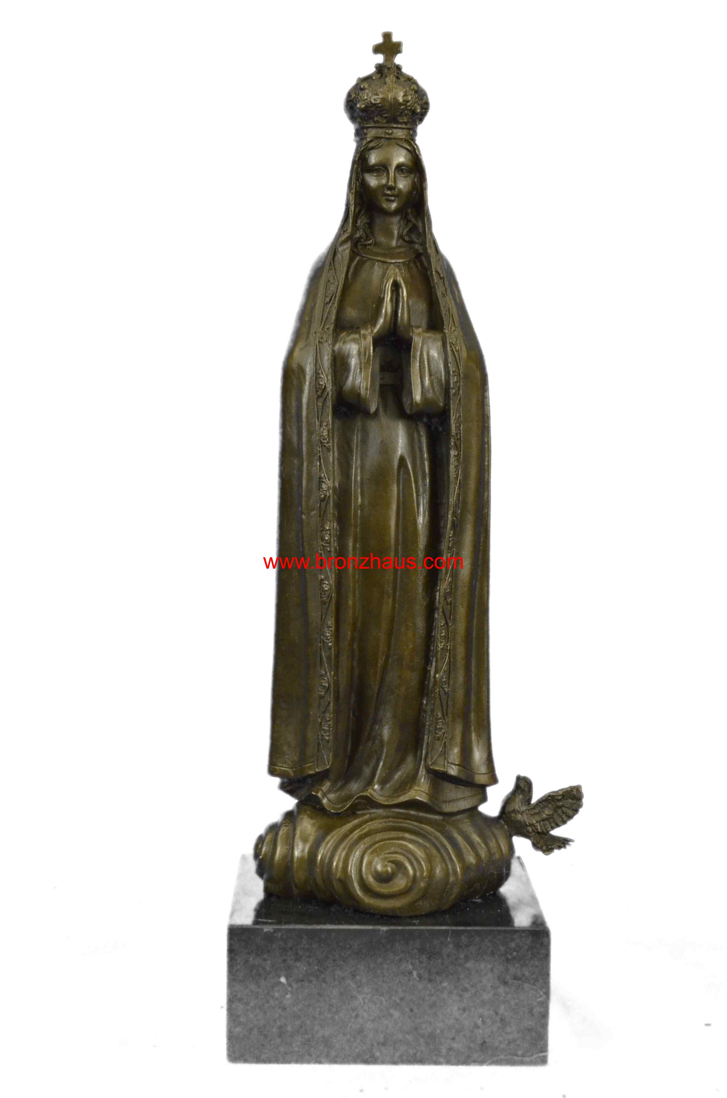 Bronze Art Metal Sculpture Religious Crowned Virgin Mary Bird Figurine Statue NR