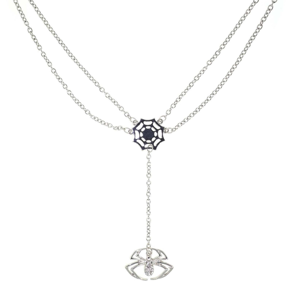 1928 Jewelry Spider Web With Crystal Spider Drop Necklace 16 Inch