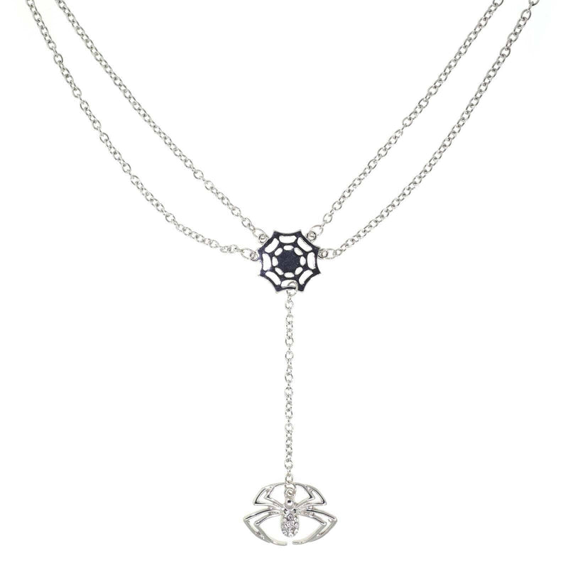 1928 Jewelry Spider Web With Crystal Spider Drop Necklace 16 Inch