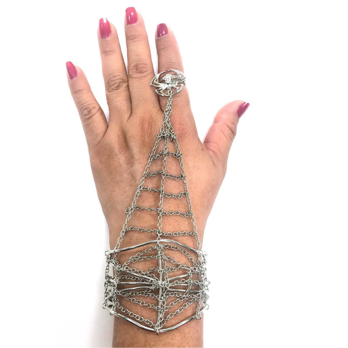 1928 Jewelry Web Cuff Bracelet and Link Chain Crystal Spider Ring Size 7