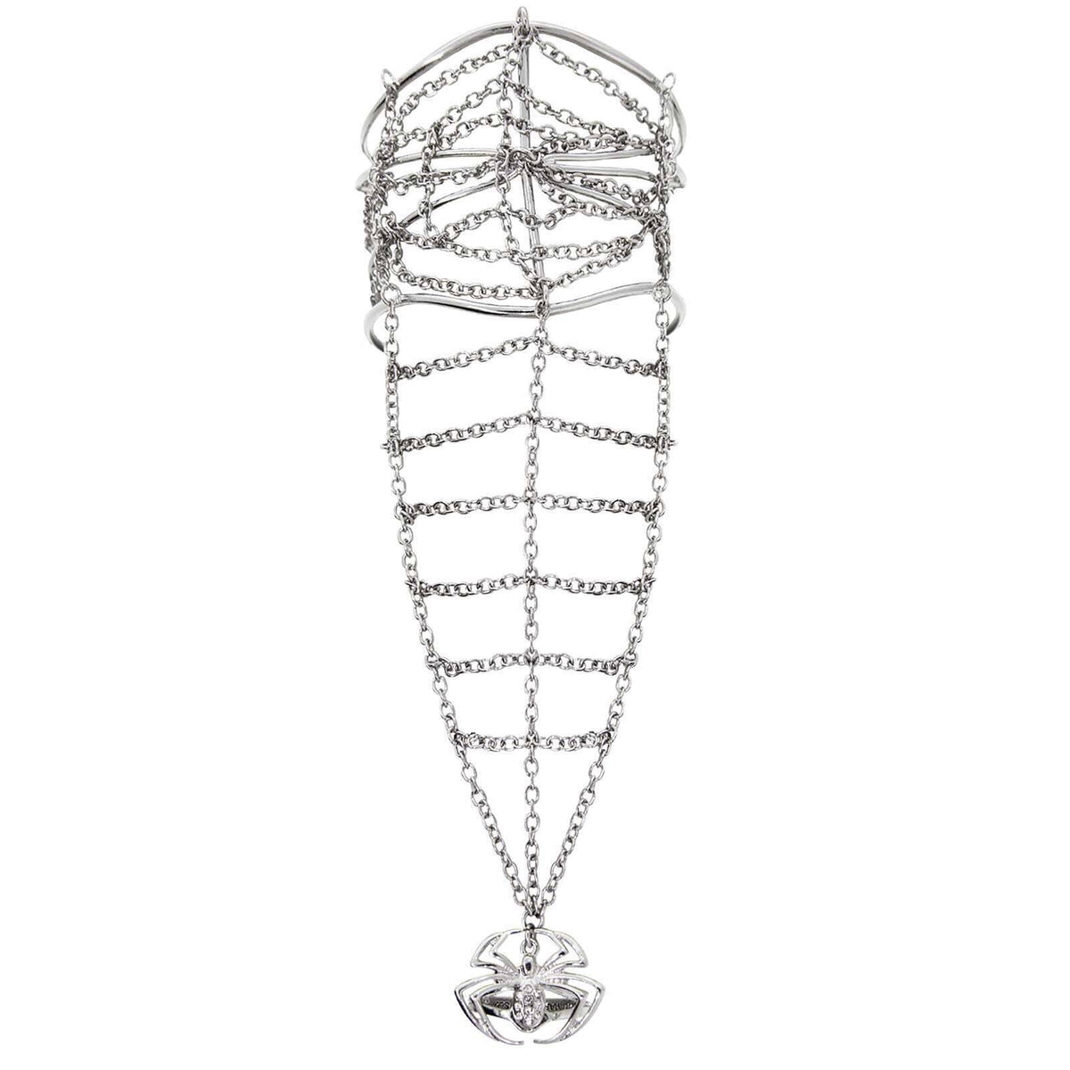 1928 Jewelry Web Cuff Bracelet and Link Chain Crystal Spider Ring Size 7